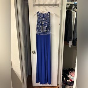 Blue prom dress with rhinestones, worn once, no damage.